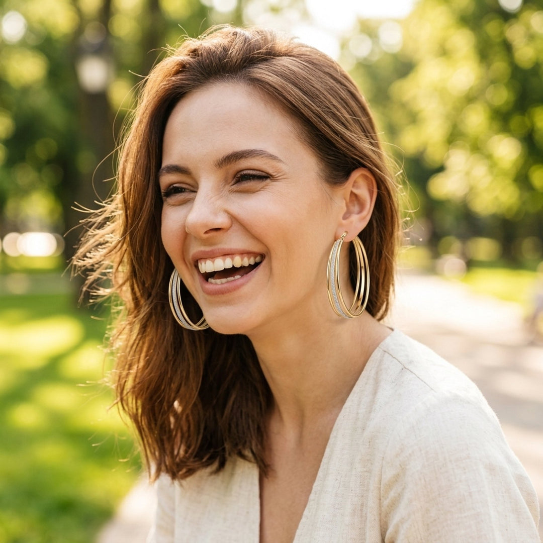 Melody™ | Retro Gold Hoop Earrings with Sparkle