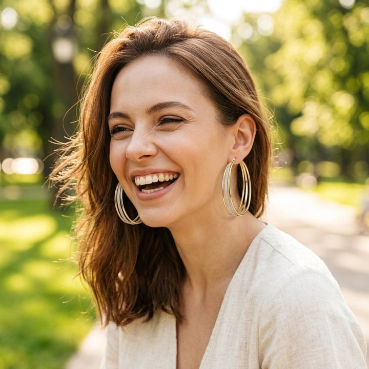 Melody™ | Retro Gold Hoop Earrings with Sparkle
