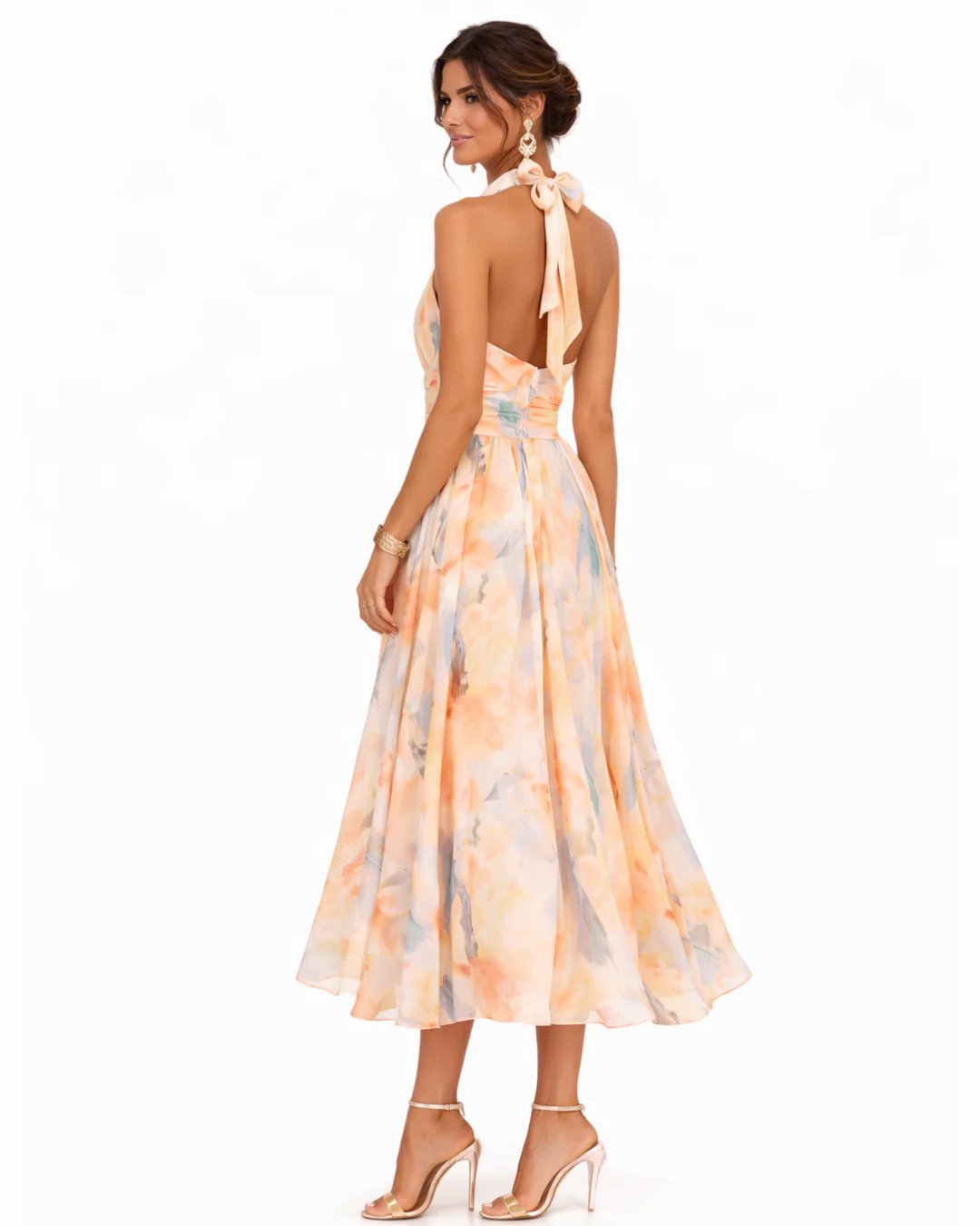 Ariana™ | Halter Neck Watercolor Print Dress
