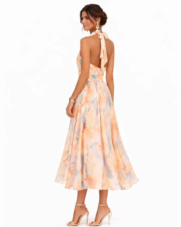 Ariana™ | Halter Neck Watercolor Print Dress