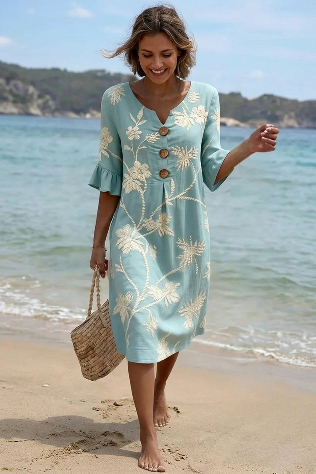 Riley™ | Embroidered Botanical Midi Dress