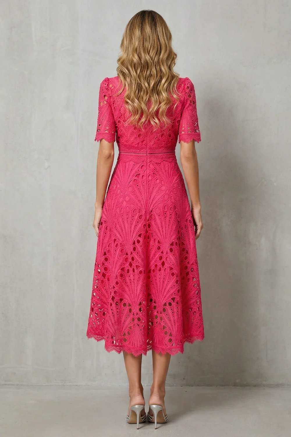Ria™ | Intricate Lace High Neck Midi Dress