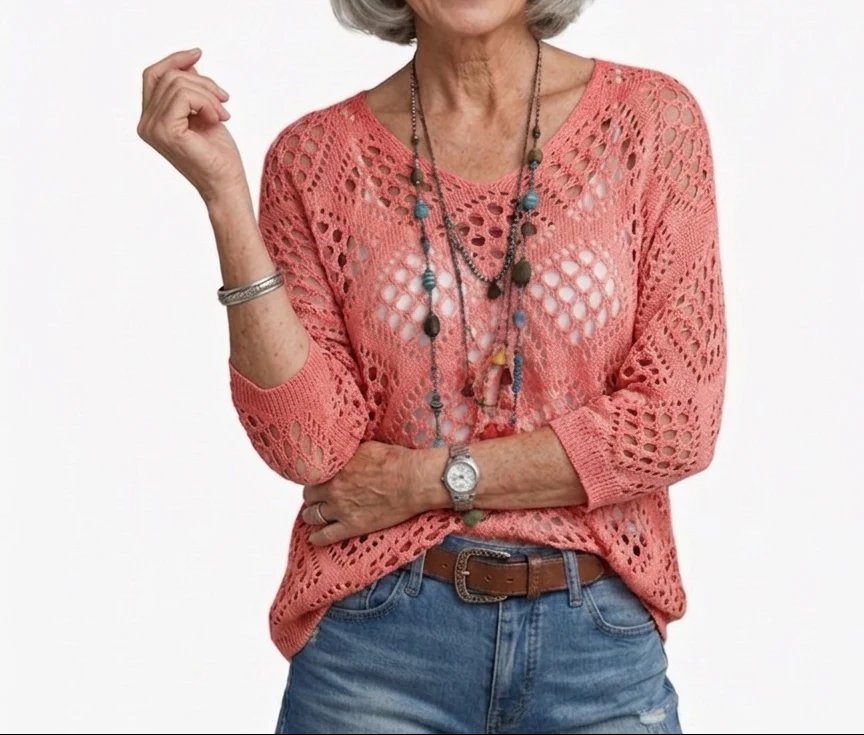 Hazel™ | Crochet V-Neck Open-Knit Top