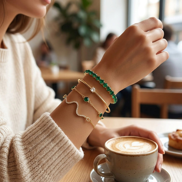 Jasmine™ | Vintage Bracelet Set with Green Zirconia