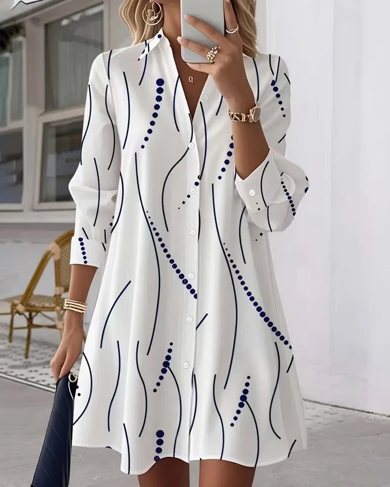 Natalia™ | Wavy Collar A-Line Shirt Dress
