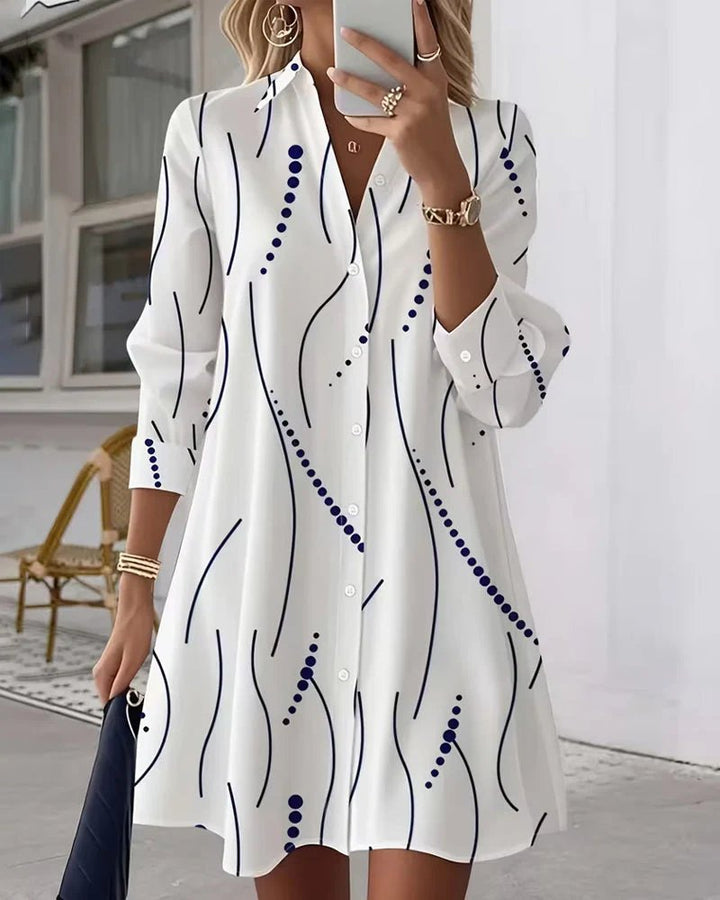 Natalia™ | Wavy Collar A-Line Shirt Dress