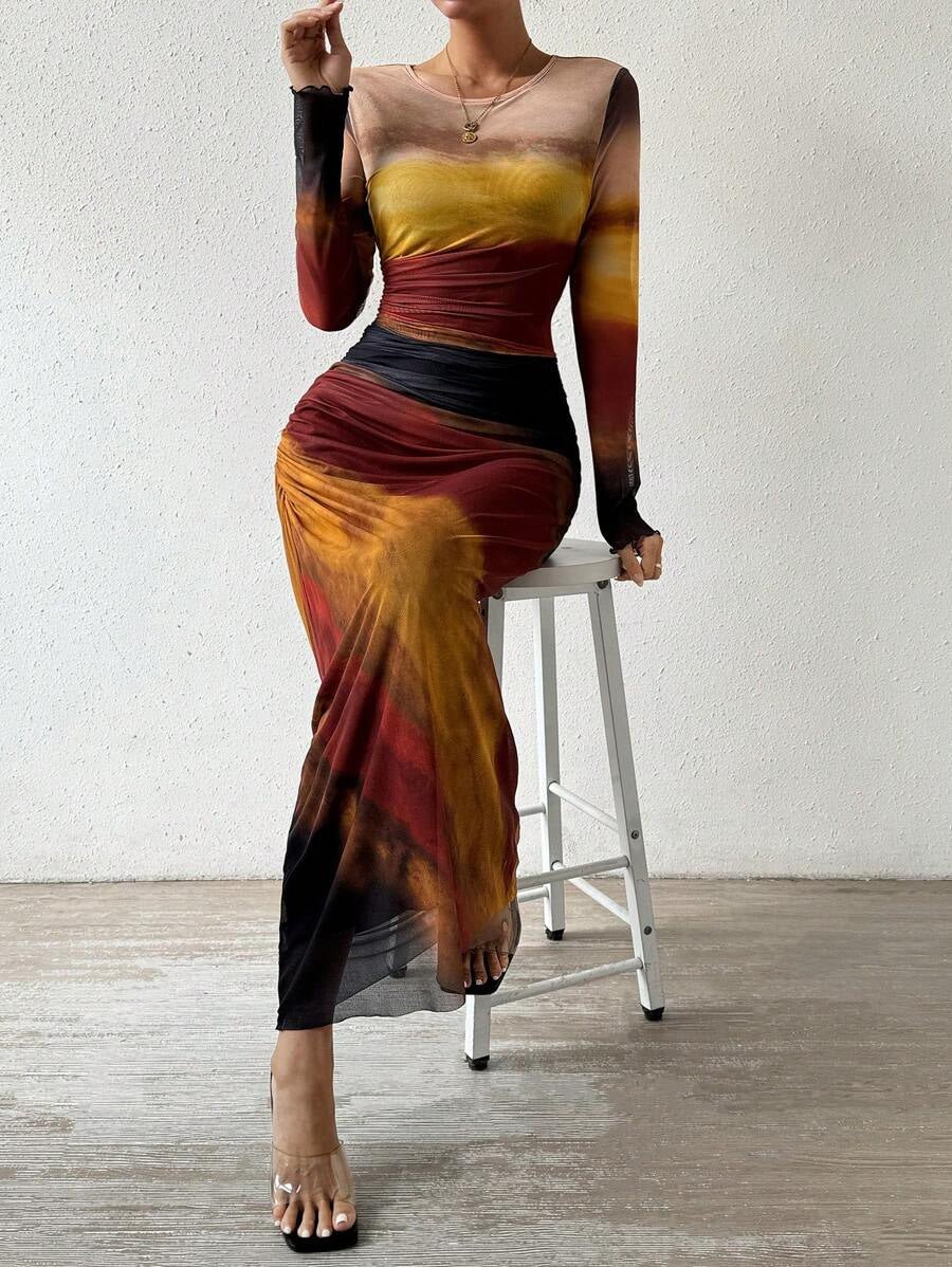 Luna™ | Bodycon Round Neck Long Sleeve Maxi Dress