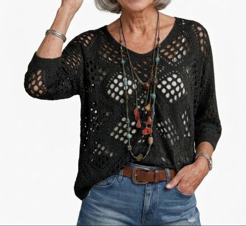 Hazel™ | Crochet V-Neck Open-Knit Top