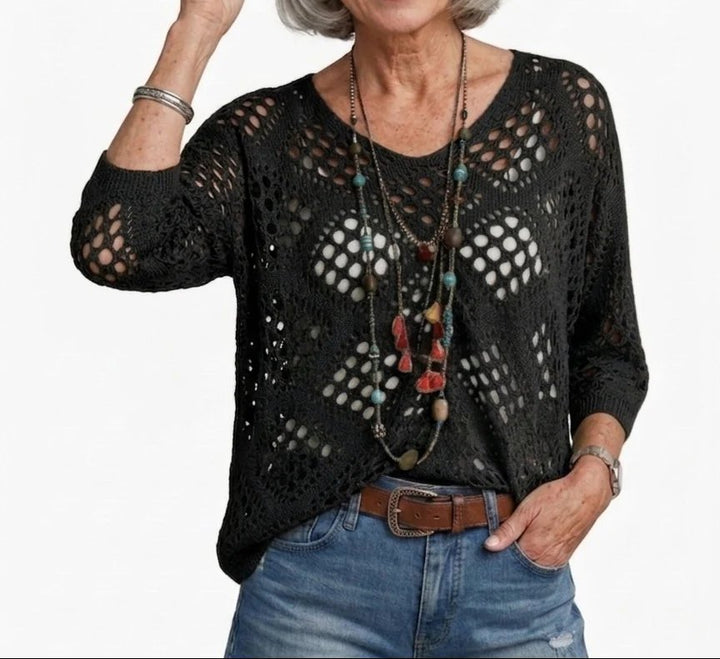 Hazel™ | Crochet V-Neck Open-Knit Top