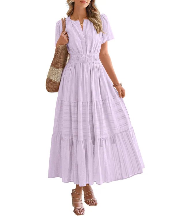 Nora™ | V-Neck Smocked Waist Tiered Maxi Dress
