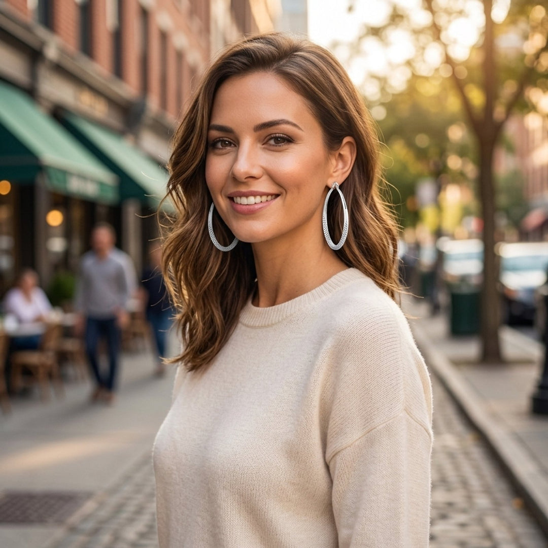 Kate™ | Silver Textured Hoop Earrings