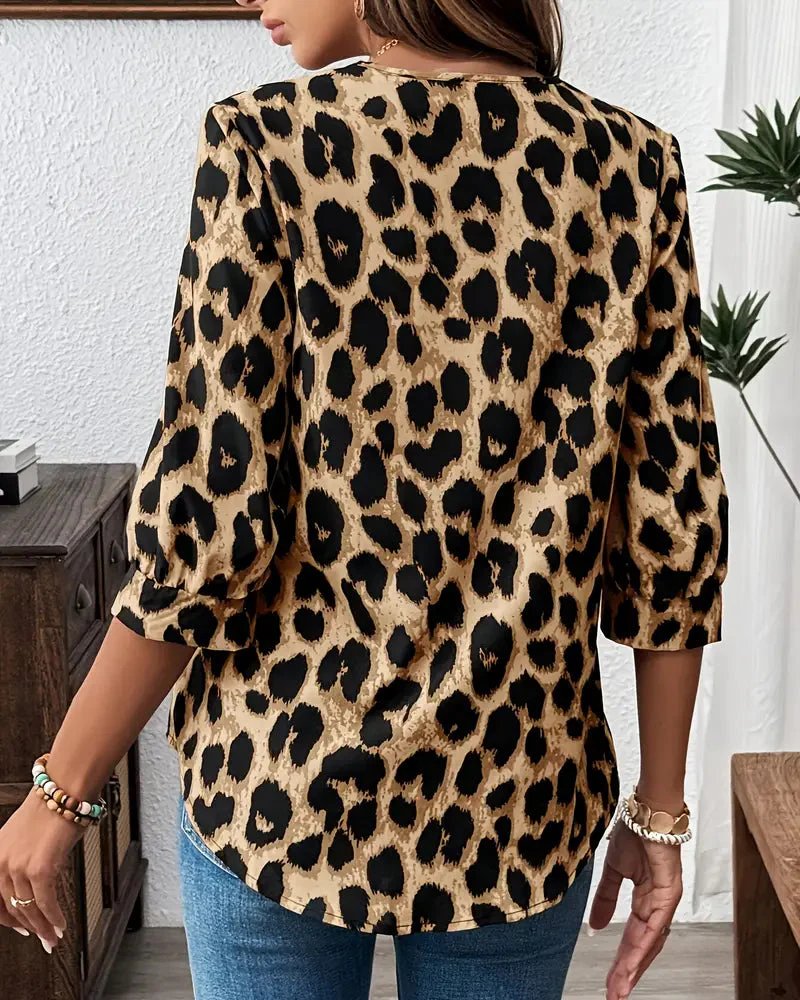 Julia™ | Leopard Print 3/4 Sleeve Lapel Blouse