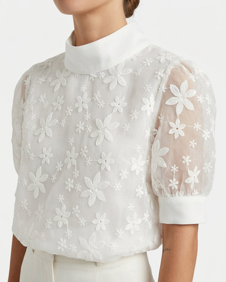 Karla™ | High Neck Embroidered Lightweight Blouse