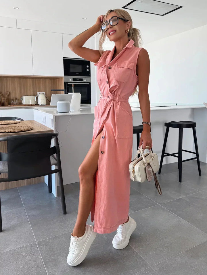 Iris™ | Button-Front Sleeveless Maxi Dress