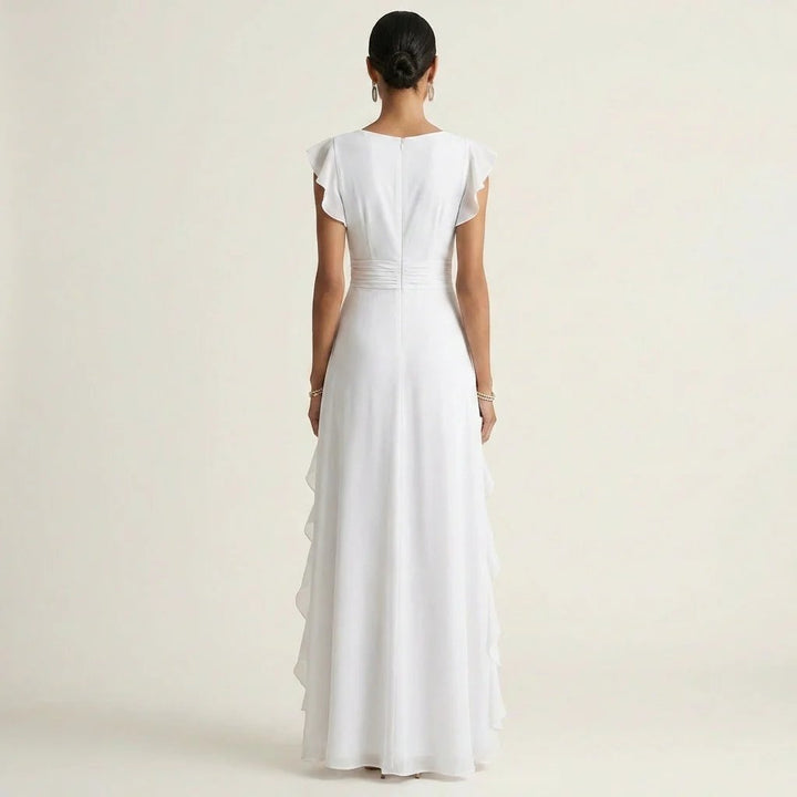 Victoria™ | Wrap V-Neck Flutter Sleeve Ruffle Maxi Dress