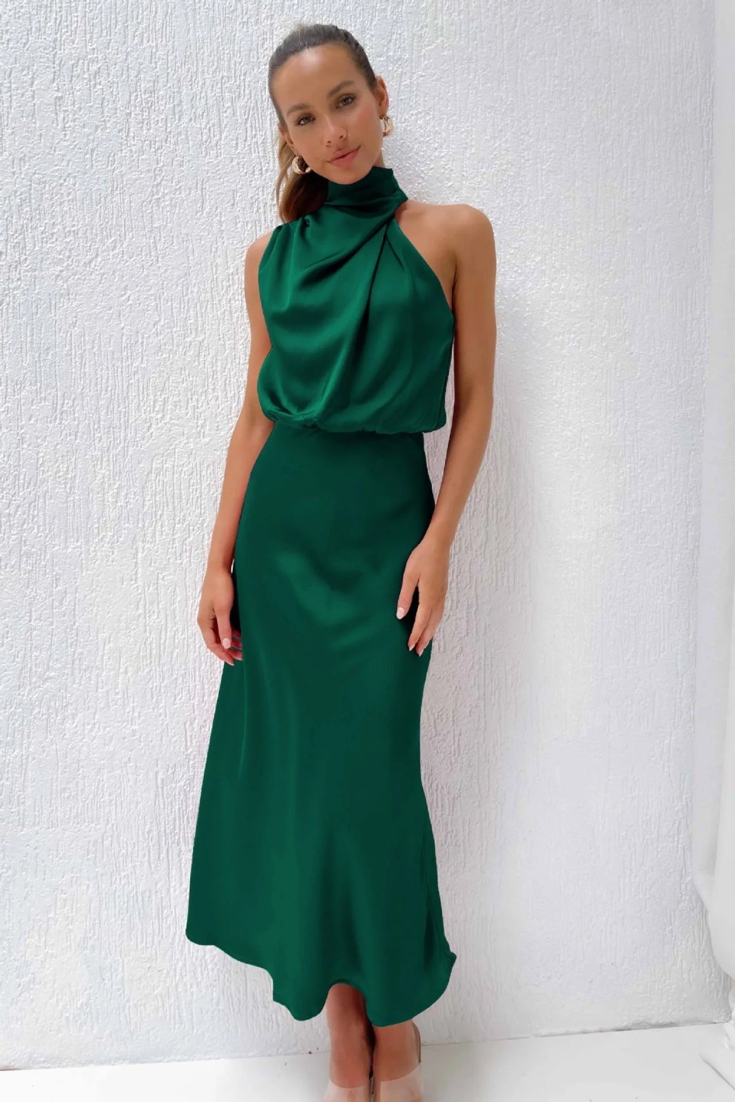 Cora™ | High Neck Draped Wedding Guest Dress