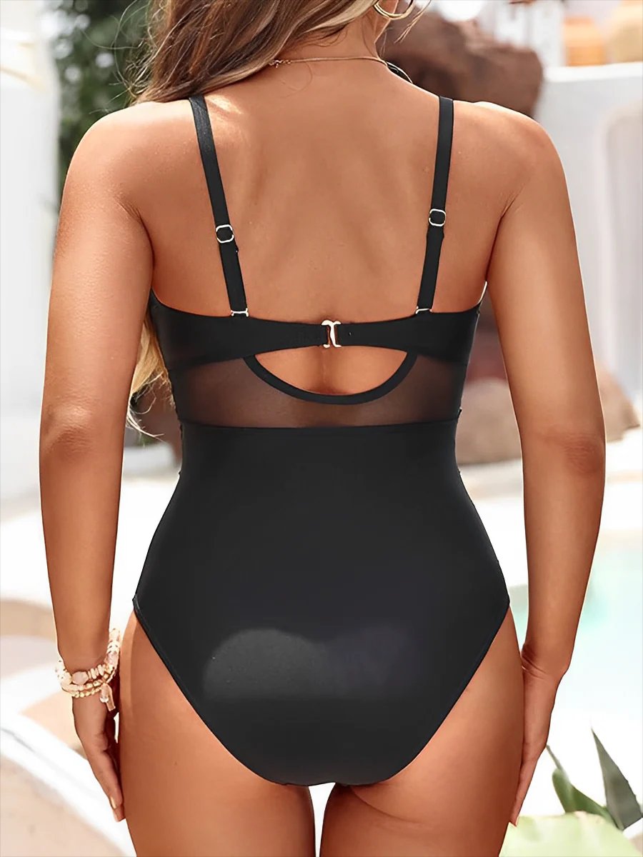Arya™ | Sheer Panel Cross Front One Piece Swimsuit