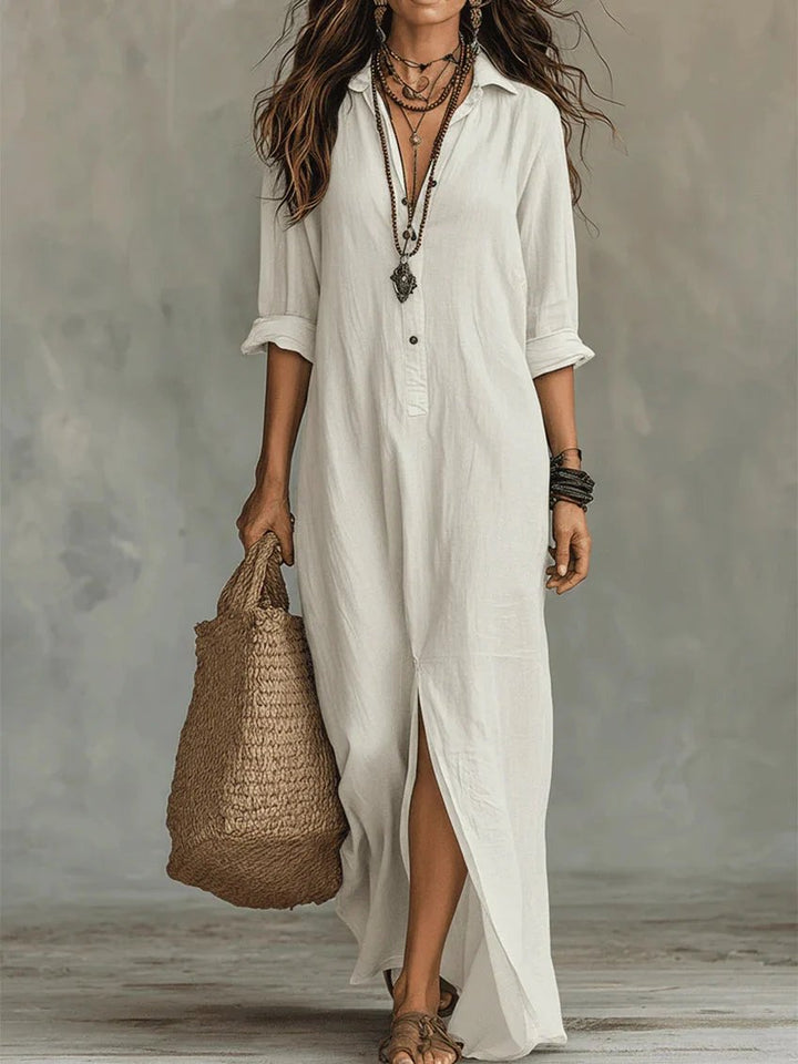 Maya™ | V-Neck Button Front Relaxed Maxi Dress