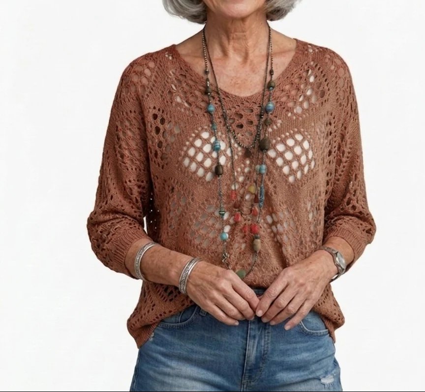 Hazel™ | Crochet V-Neck Open-Knit Top