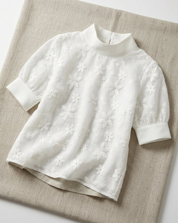 Karla™ | High Neck Embroidered Lightweight Blouse