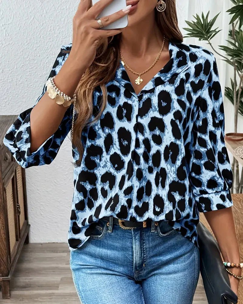 Julia™ | Leopard Print 3/4 Sleeve Lapel Blouse