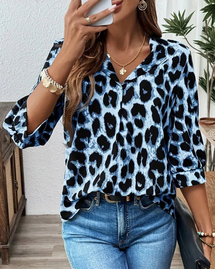 Julia™ | Leopard Print 3/4 Sleeve Lapel Blouse