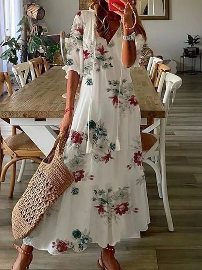 Delia™ | V-Neck Geometric Print Boho Dress
