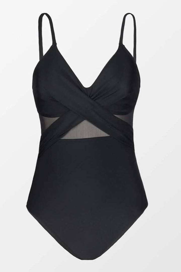 Arya™ | Sheer Panel Cross Front One Piece Swimsuit