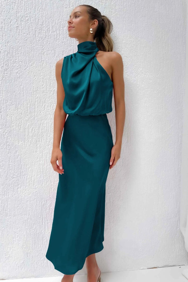 Cora™ | High Neck Draped Wedding Guest Dress