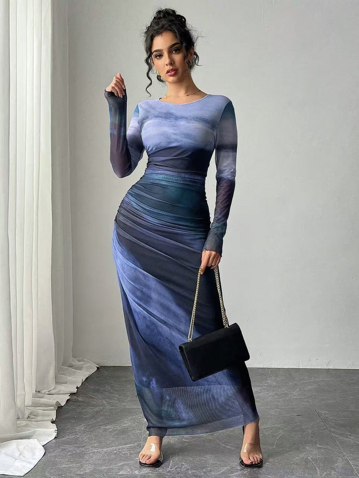 Luna™ | Bodycon Round Neck Long Sleeve Maxi Dress