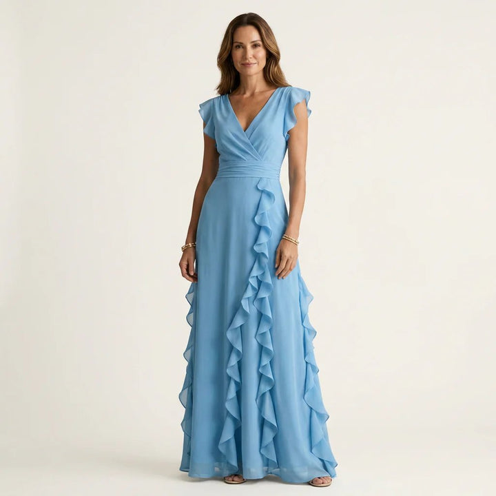 Victoria™ | Wrap V-Neck Flutter Sleeve Ruffle Maxi Dress