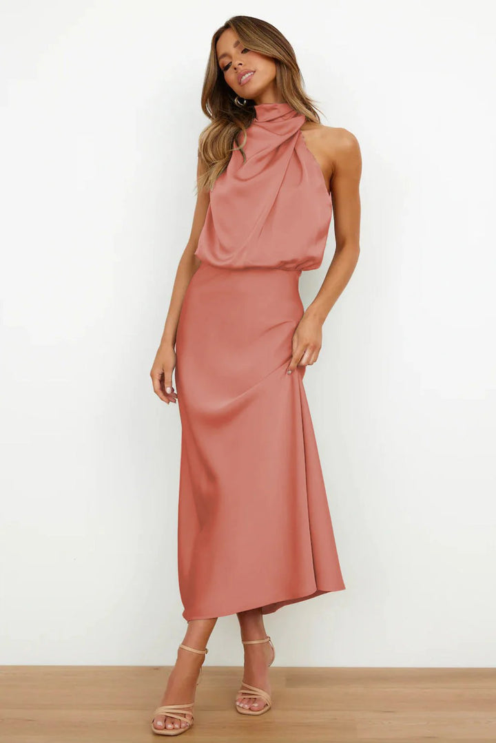 Cora™ | High Neck Draped Wedding Guest Dress