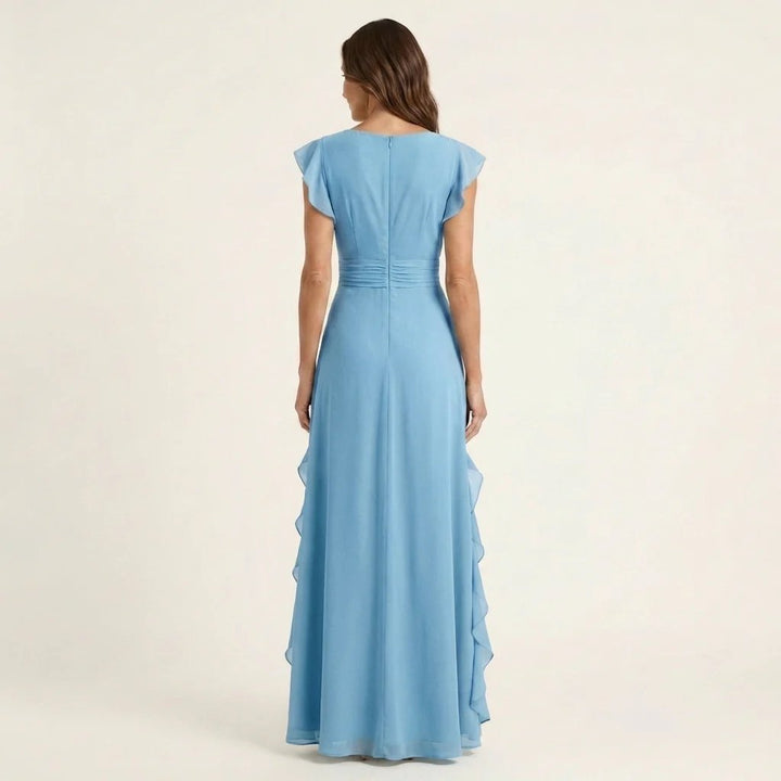 Victoria™ | Wrap V-Neck Flutter Sleeve Ruffle Maxi Dress
