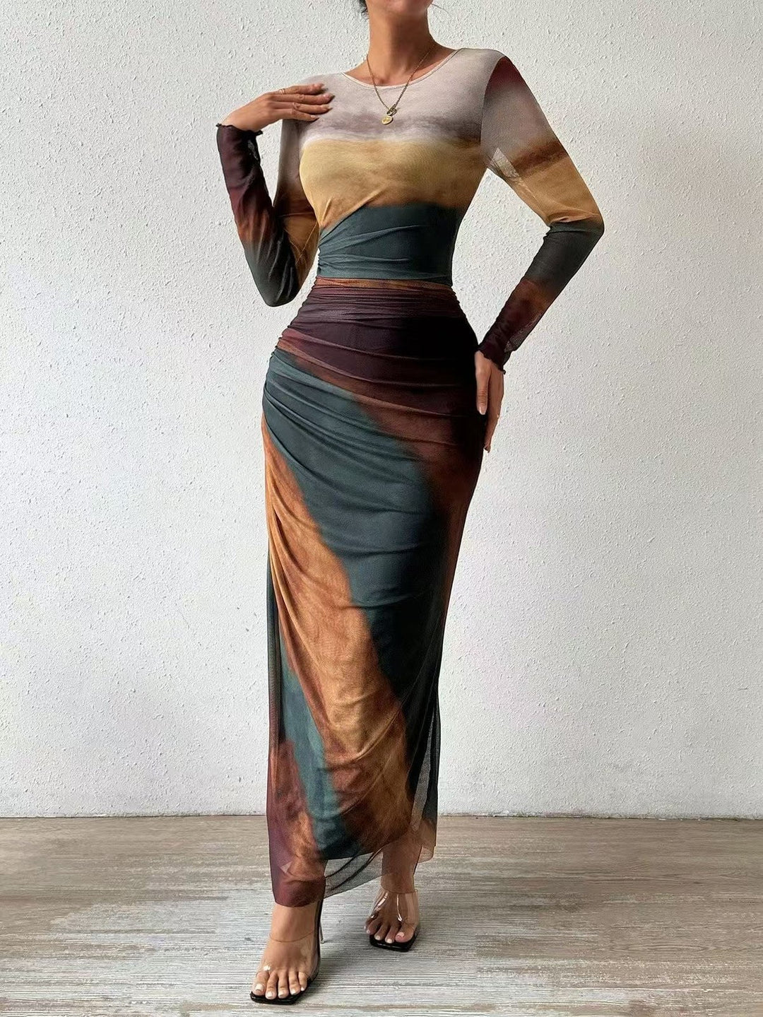 Luna™ | Bodycon Round Neck Long Sleeve Maxi Dress