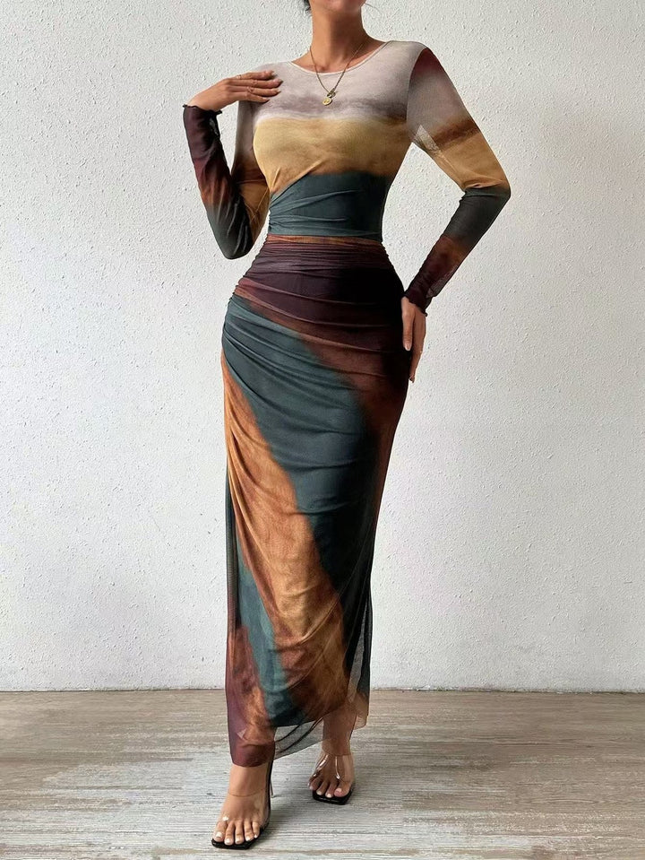 Luna™ | Bodycon Round Neck Long Sleeve Maxi Dress