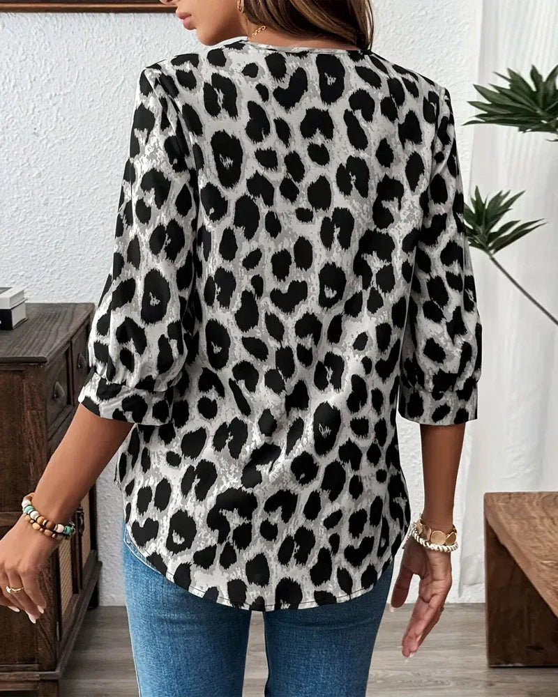 Julia™ | Leopard Print 3/4 Sleeve Lapel Blouse