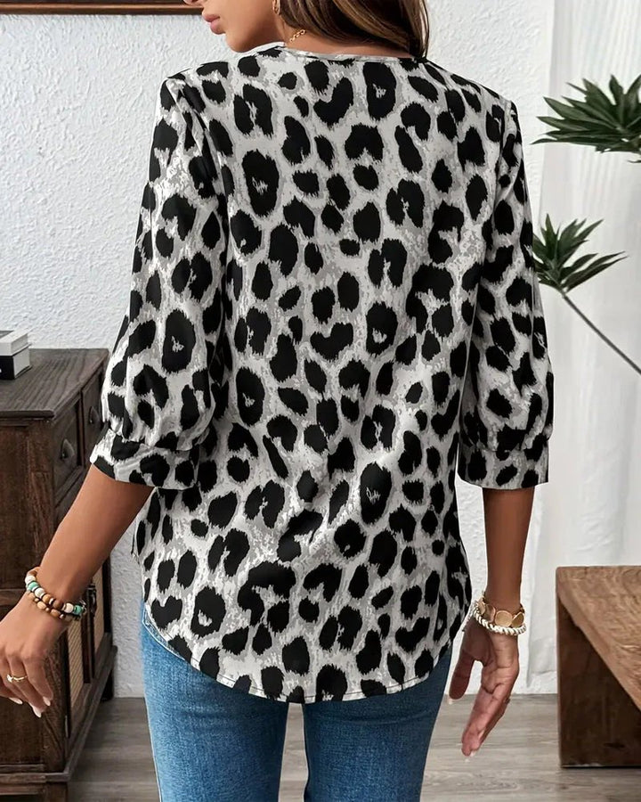 Julia™ | Leopard Print 3/4 Sleeve Lapel Blouse