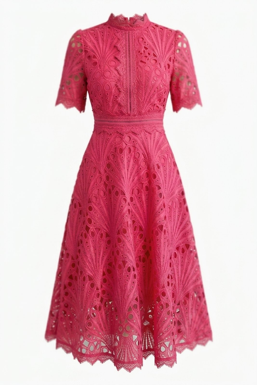 Ria™ | Intricate Lace High Neck Midi Dress