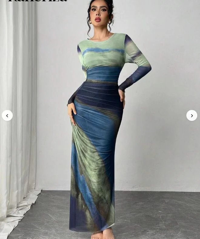 Luna™ | Bodycon Round Neck Long Sleeve Maxi Dress