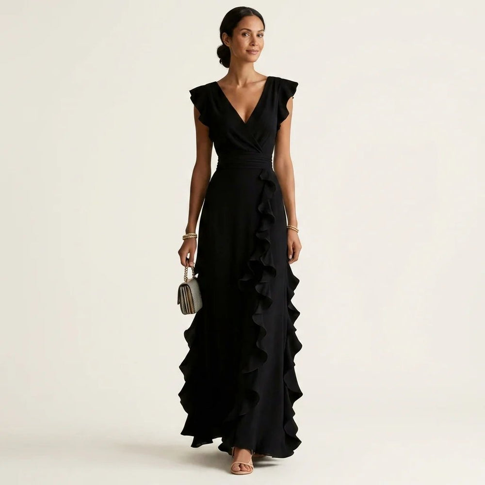 Victoria™ | Wrap V-Neck Flutter Sleeve Ruffle Maxi Dress