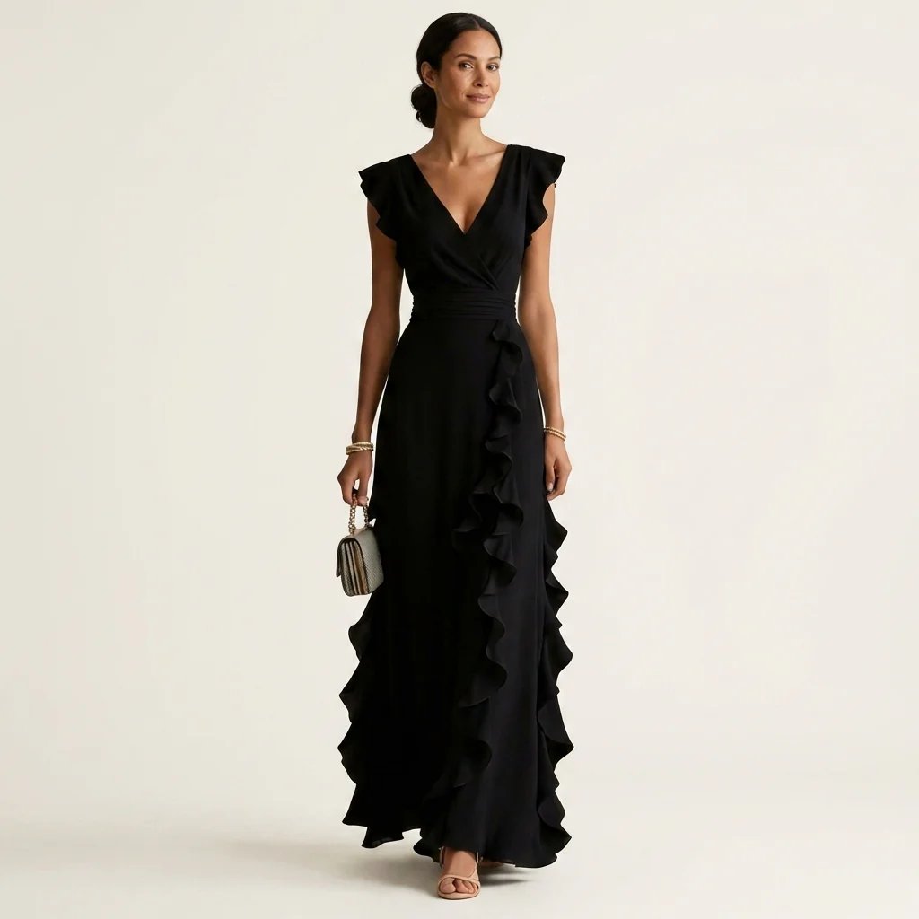 Victoria™ | Wrap V-Neck Flutter Sleeve Ruffle Maxi Dress