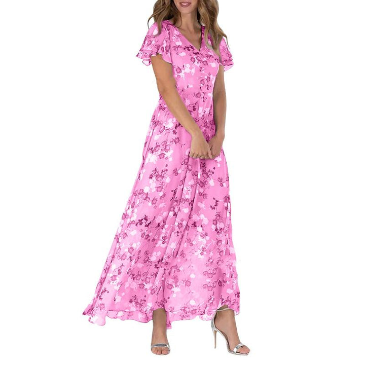 Lucrecia® | Long Dress With Short Sleeves And Floral Print